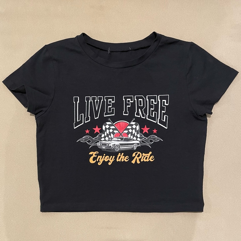 Streetwear Society “Live Free Enjoy the Ride” Cropped Graphic Tee